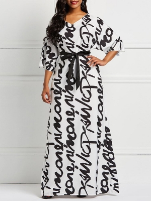 Vestido Feminino Reto Até O Chão Com Estampa Carta