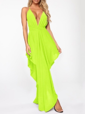 Vestido Feminino Sem Mangas Assimétrico Até O Chão Liso