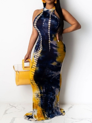Vestido Feminino Sem Mangas Até O Chão Tie-dye Cor De Cintura Média