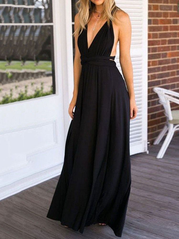 Vestido Feminino Sem Mangas Comprido Até O Chão Sem Encosto