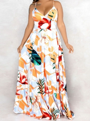 Vestido Feminino Sem Mangas Estampado Até O Chão