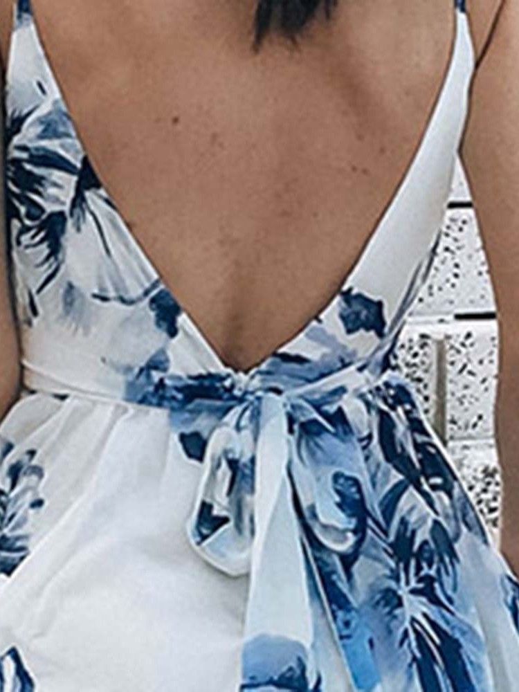Vestido Feminino Sem Mangas Estampado Até O Chão Com Cintura Alta