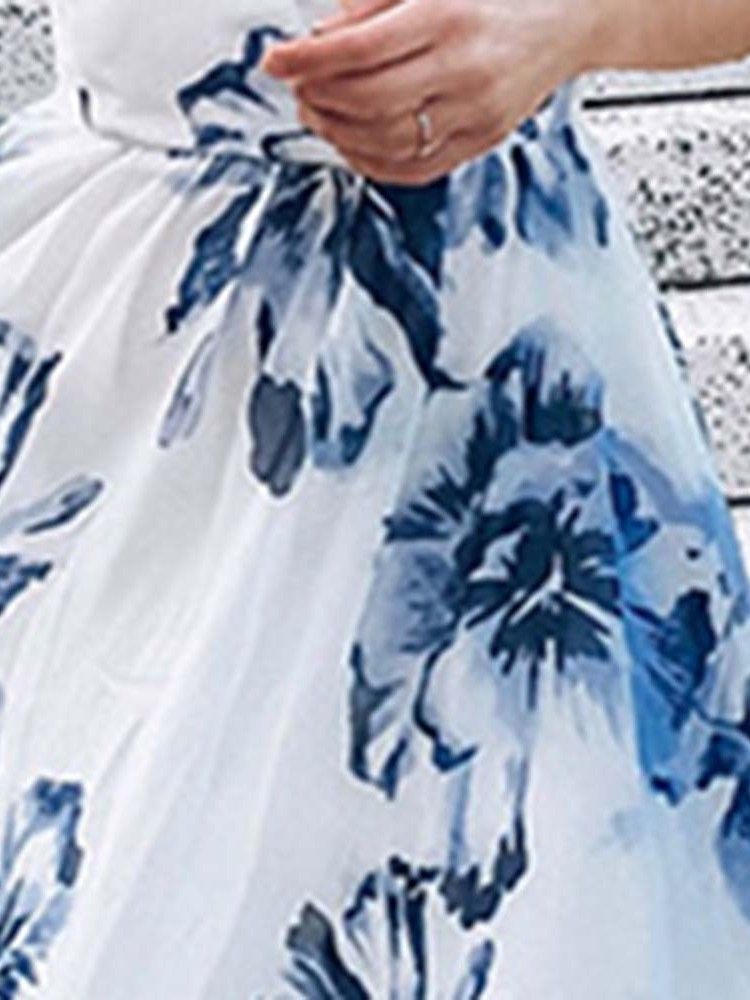 Vestido Feminino Sem Mangas Estampado Até O Chão Com Cintura Alta