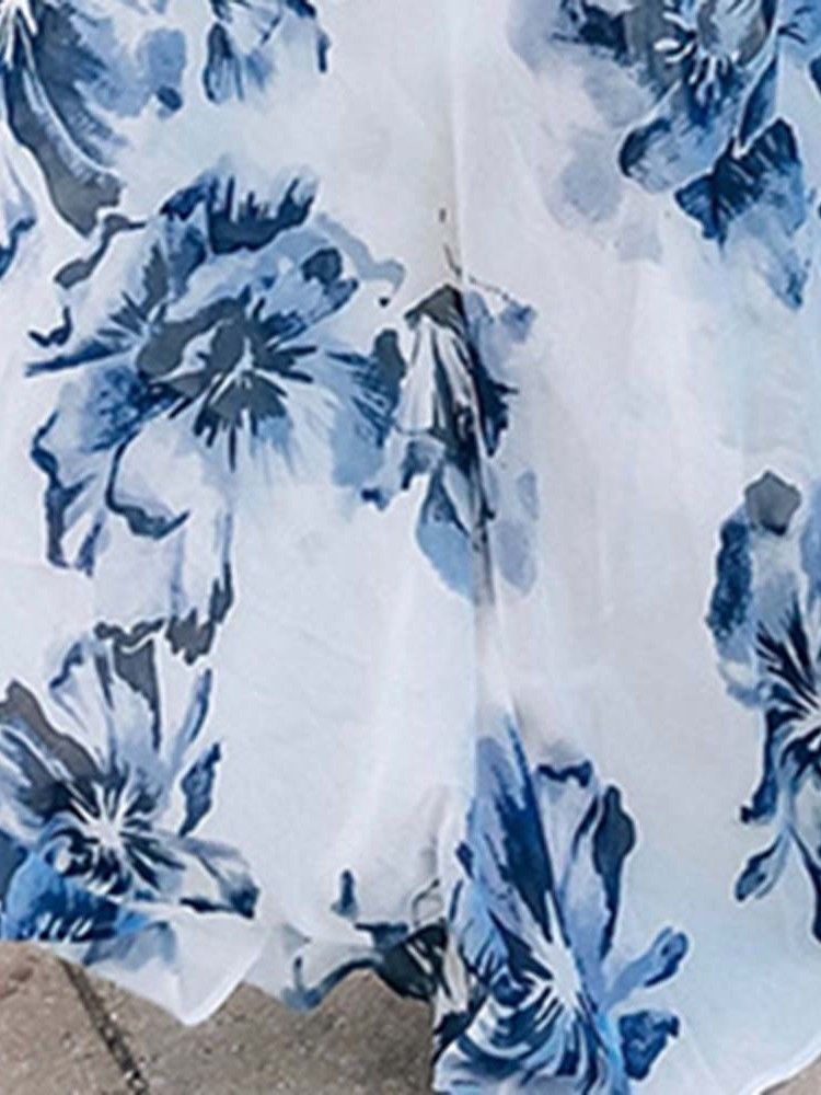Vestido Feminino Sem Mangas Estampado Até O Chão Com Cintura Alta