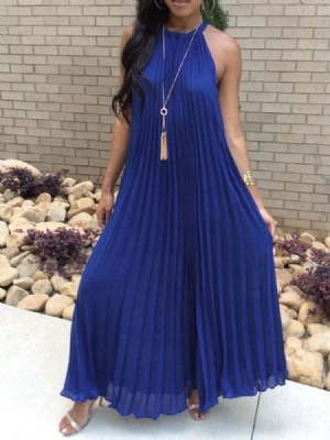 Vestido Feminino Sem Mangas Pregueado Na Altura Do Tornozelo Frente Única Casual