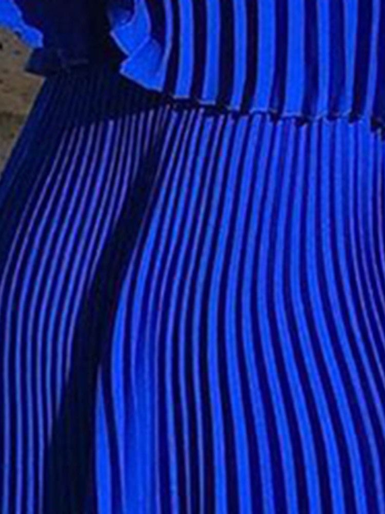 Vestido Feminino Sem Ombros Plissado Azul Liso Até O Chão