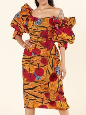 Vestido Feminino Sexy De Cintura Alta Com Manga Três Quartos Dividida Meia Canela