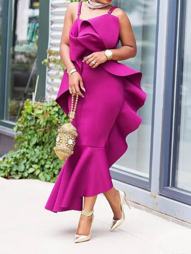Vestido Feminino Simples Assimétrico Na Altura Do Tornozelo