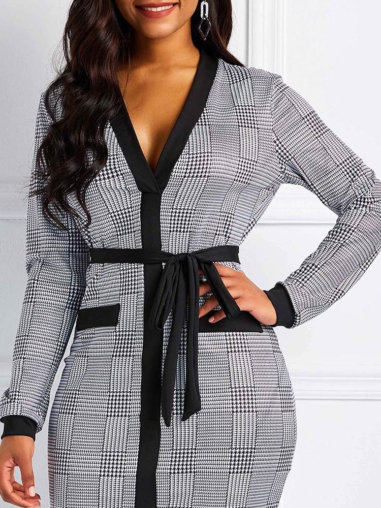 Vestido Feminino Xadrez De Manga Comprida Até O Chão