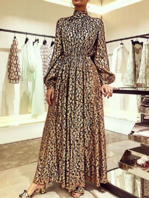 Vestido Floral Feminino Com Estampa De Manga Comprida Na Altura Do Tornozelo
