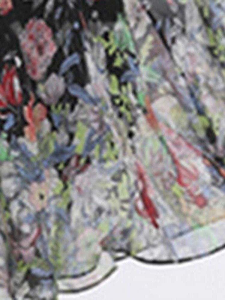 Vestido Floral Feminino Com Estampa De Manga Longa Cintura Média