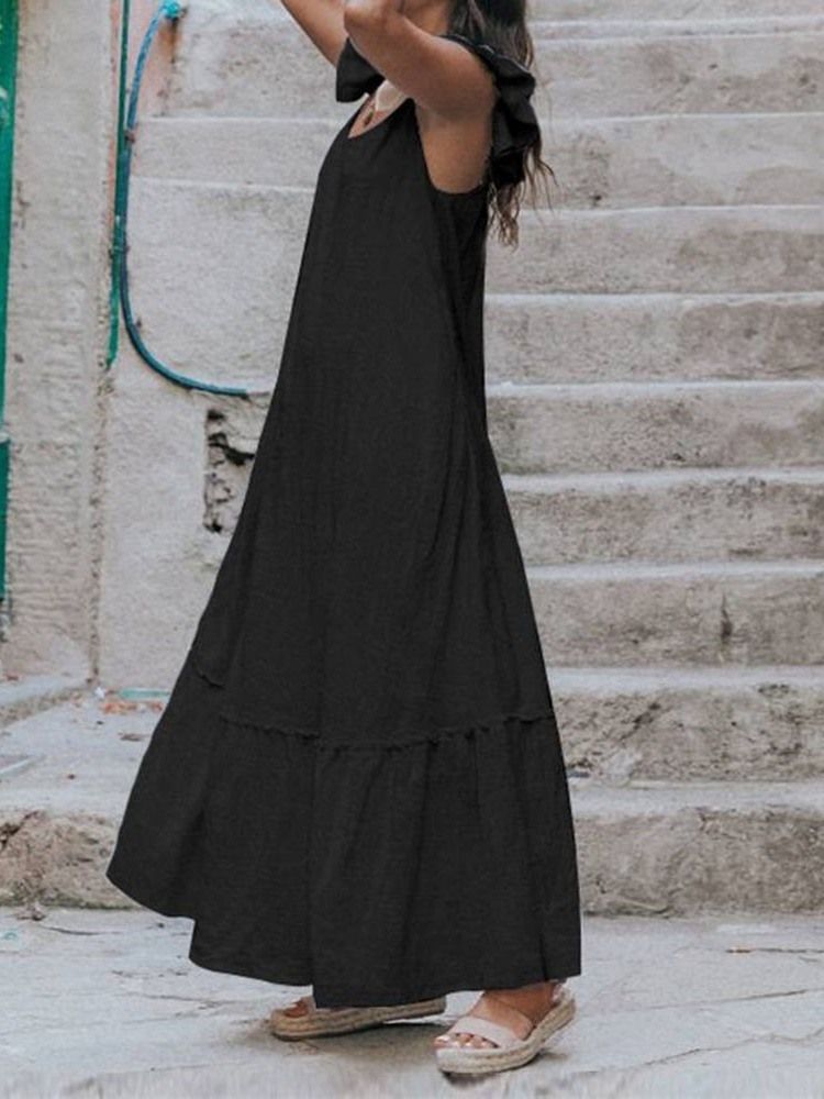 Vestido Liso Feminino Com Boné Falbala Até O Tornozelo