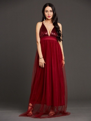 Vestido Longo Feminino Com Alça Espaguete Em Malha Transparente