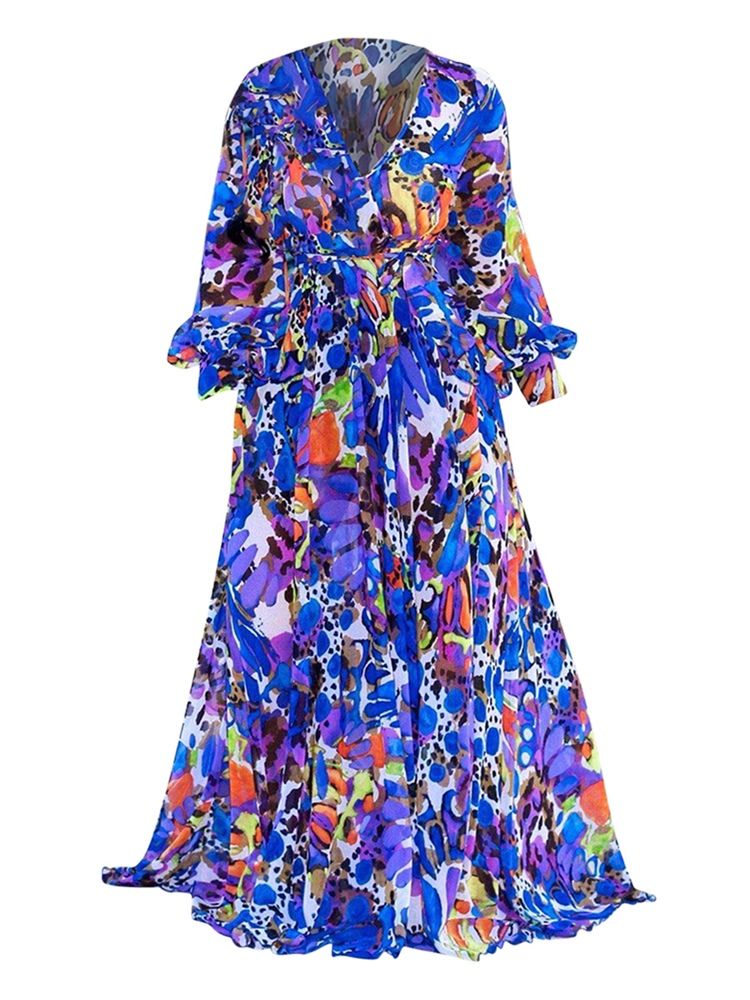 Vestido Longo Feminino Leopardo De Expansão Até O Chão
