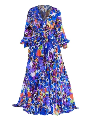 Vestido Longo Feminino Leopardo De Expansão Até O Chão