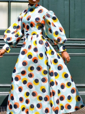 Vestido Longo Feminino De Manga Comprida Com Gola Alta E Pulôver De Expansão Até O Chão