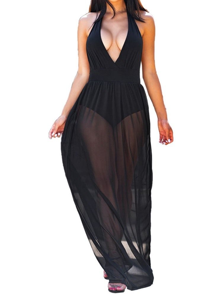 Vestido Longo Feminino Sem Mangas Patchwork Liso Preto Branco