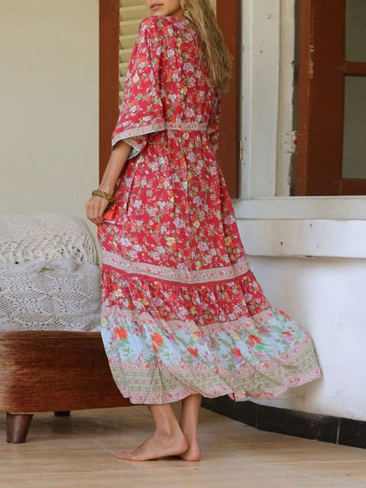 Vestido Longo Floral Com Estampa Até O Tornozelo Com Decote Em V Vestidos De Praia Para Mulheres