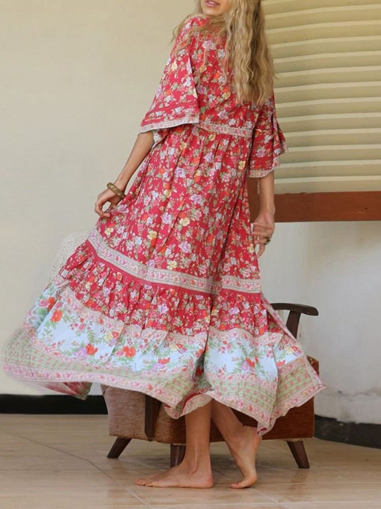 Vestido Longo Floral Com Estampa Até O Tornozelo Com Decote Em V Vestidos De Praia Para Mulheres