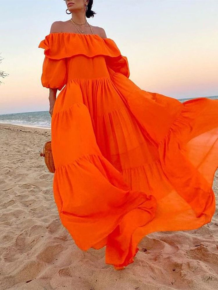 Vestido Longo Floral Com Ombros Largos Vestidos De Praia Para Mulheres