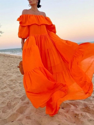 Vestido Longo Floral Com Ombros Largos Vestidos De Praia Para Mulheres