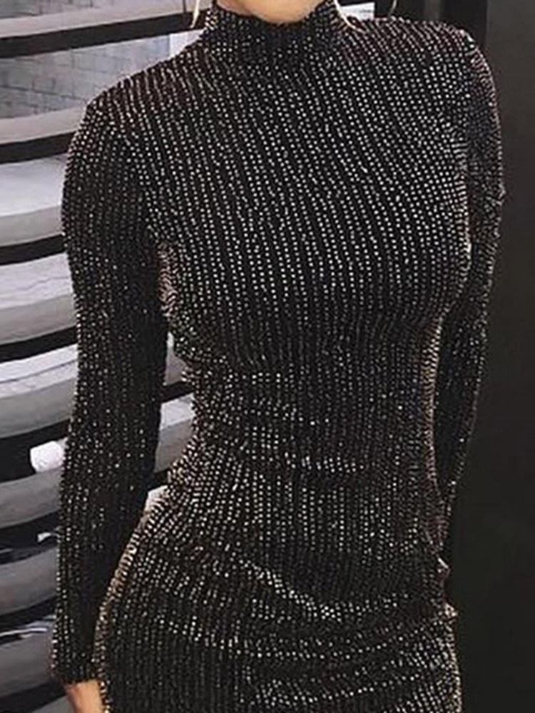 Vestido Lurex Com Gola Alta Acima Do Joelho Liso Feminino