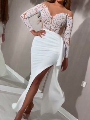 Vestido De Malha Regular Feminino Até O Chão Em Volta Do Pescoço