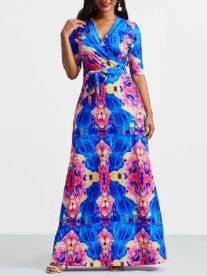 Vestido Maxi Em Bloco De Cor Floral Com Decote Em V Moda Africana