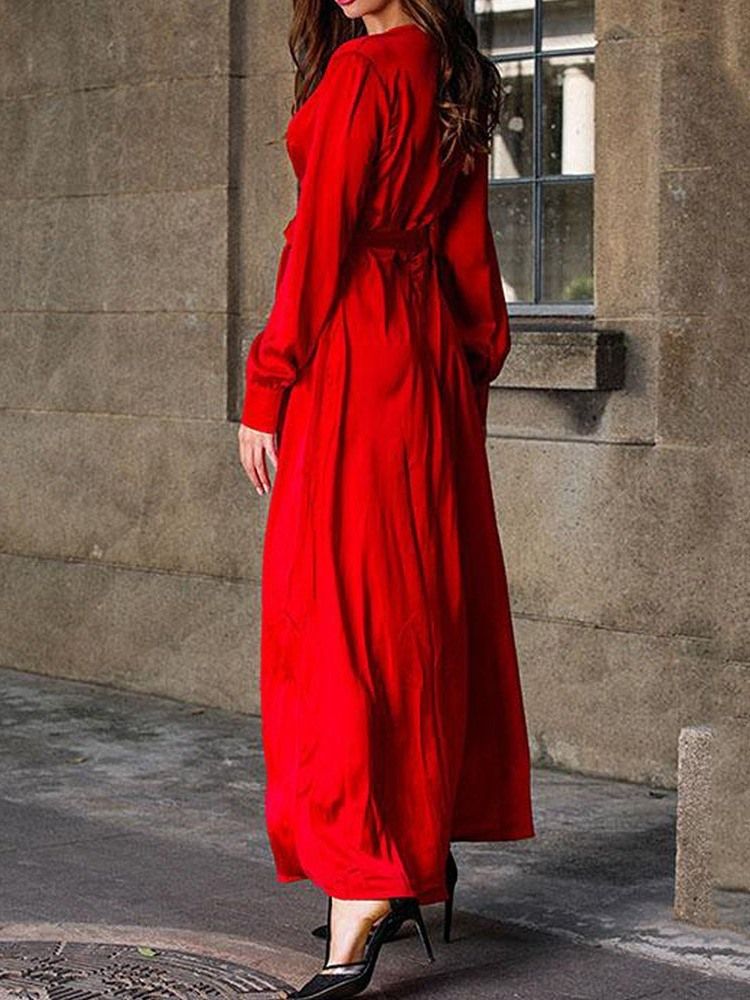 Vestido Normal Feminino De Manga Comprida Com Decote Em V Dividido