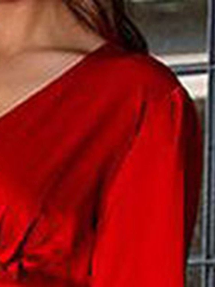Vestido Normal Feminino De Manga Comprida Com Decote Em V Dividido