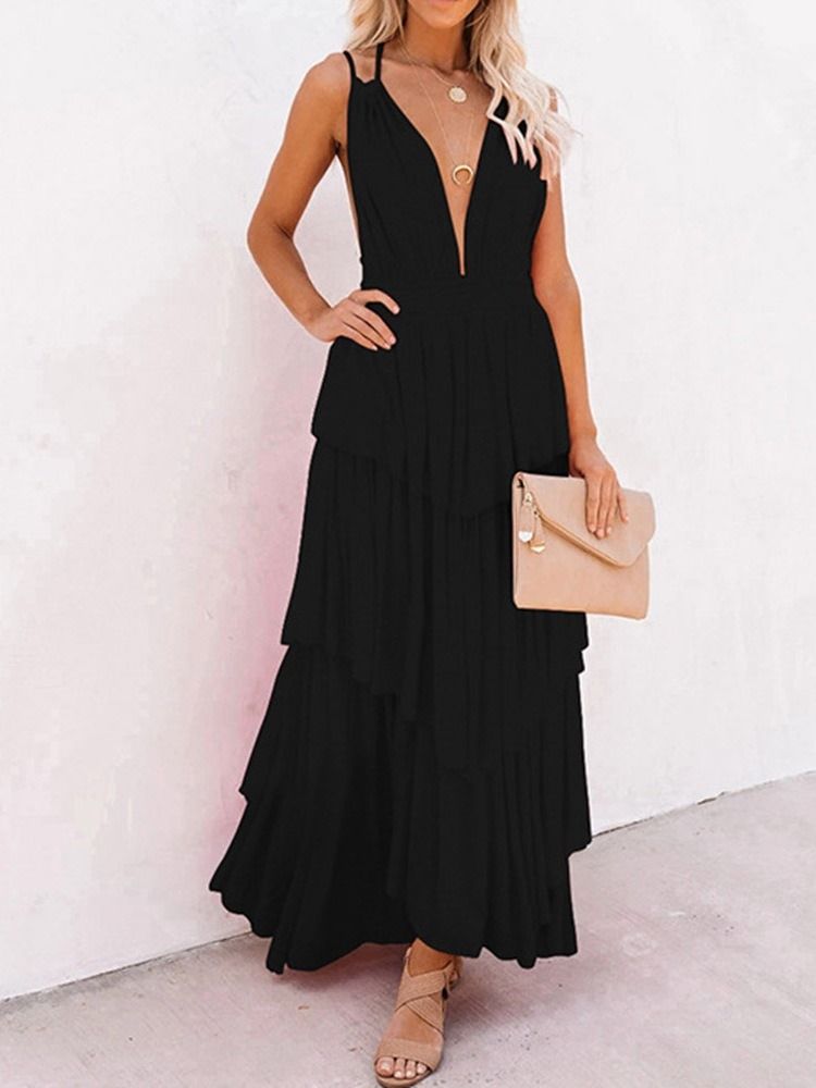 Vestido Pulôver Feminino Sem Mangas Até O Chão E Sem Costas