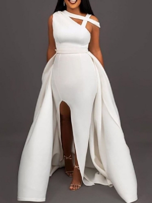 Vestidos De Manga Curta Feminina De Manga Curta Dividida Até O Chão Pullover Bodycon