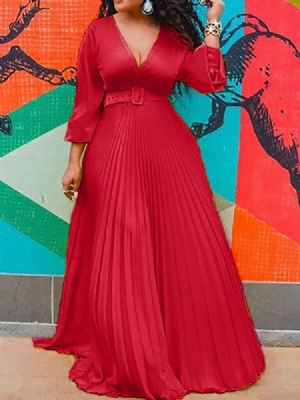 Vestidos Maxi Femininos Com Manga De Nove Pontos Até O Chão Com Decote Em V