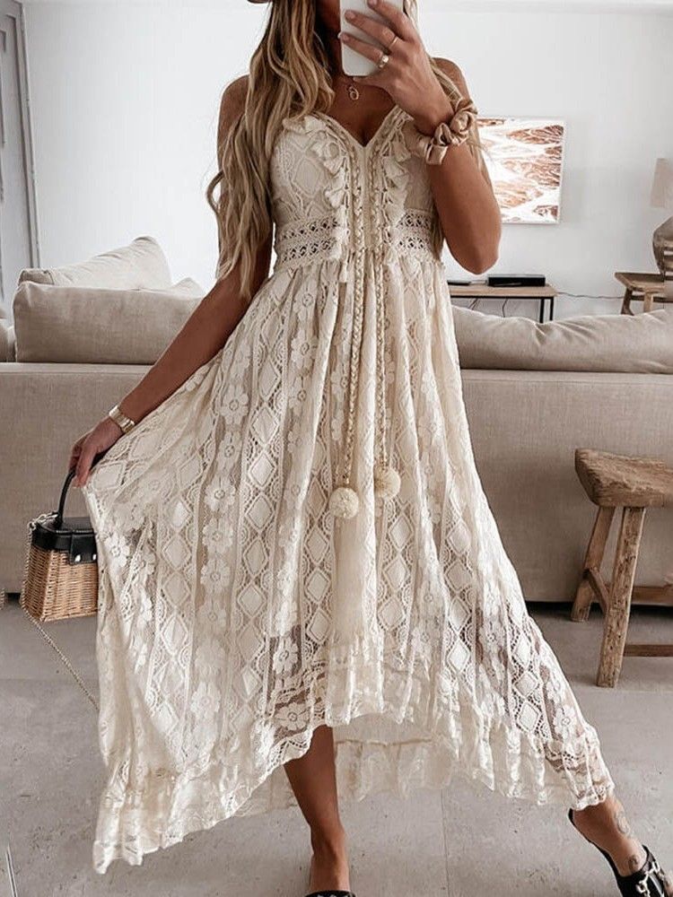 Vestidos De Praia Com Decote Em V Oco Na Altura Do Tornozelo Vestido Liso Para Mulheres