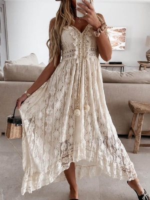 Vestidos De Praia Com Decote Em V Oco Na Altura Do Tornozelo Vestido Liso Para Mulheres