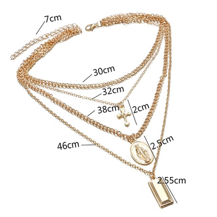 Colar Multicamadas Golden Cross Charm Em Camadas Para Mulheres
