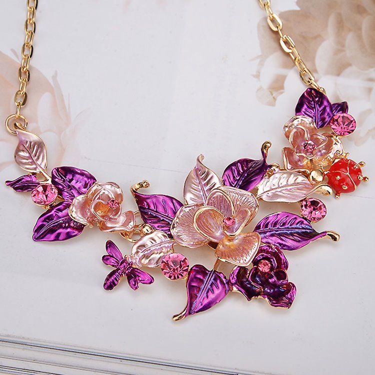 Conjunto De Joias De Flores Ultravioleta Para Mulheres