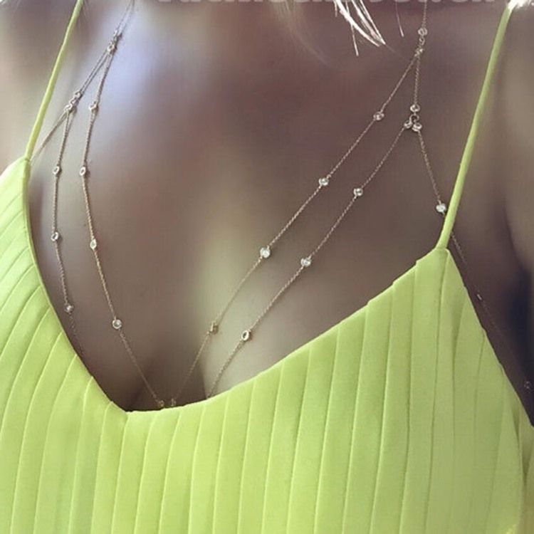 Corrente De Corpo Feminino De Strass Liso