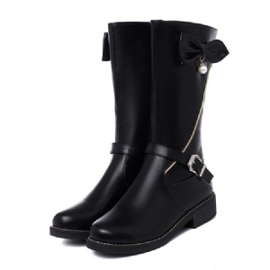 Biqueira Redonda Com Zíper Lateral Liso Botas Femininas Casuais