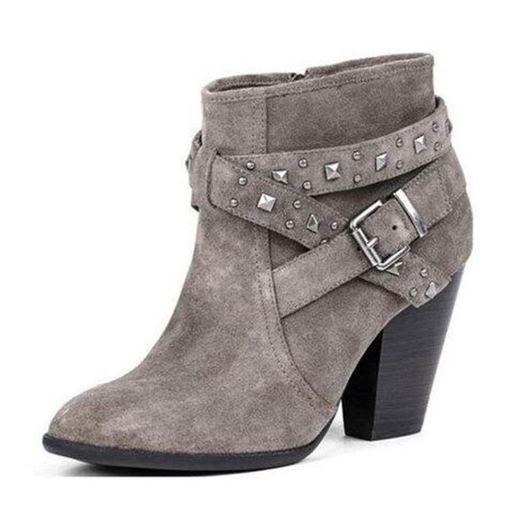 Biqueira Redonda Com Zíper Lateral Liso Botas De Tornozelo Femininas