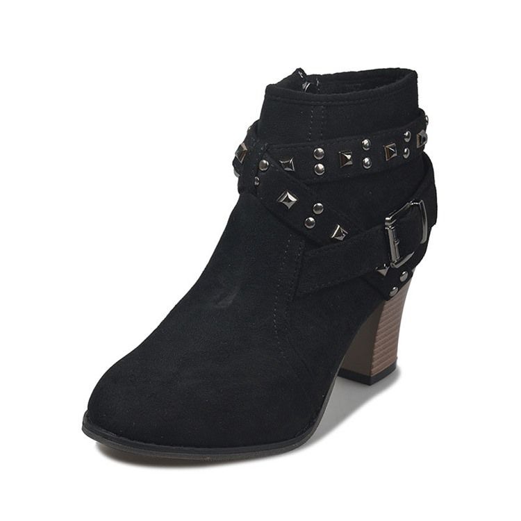 Biqueira Redonda Com Zíper Lateral Liso Botas De Tornozelo Femininas