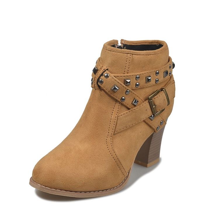 Biqueira Redonda Com Zíper Lateral Liso Botas De Tornozelo Femininas