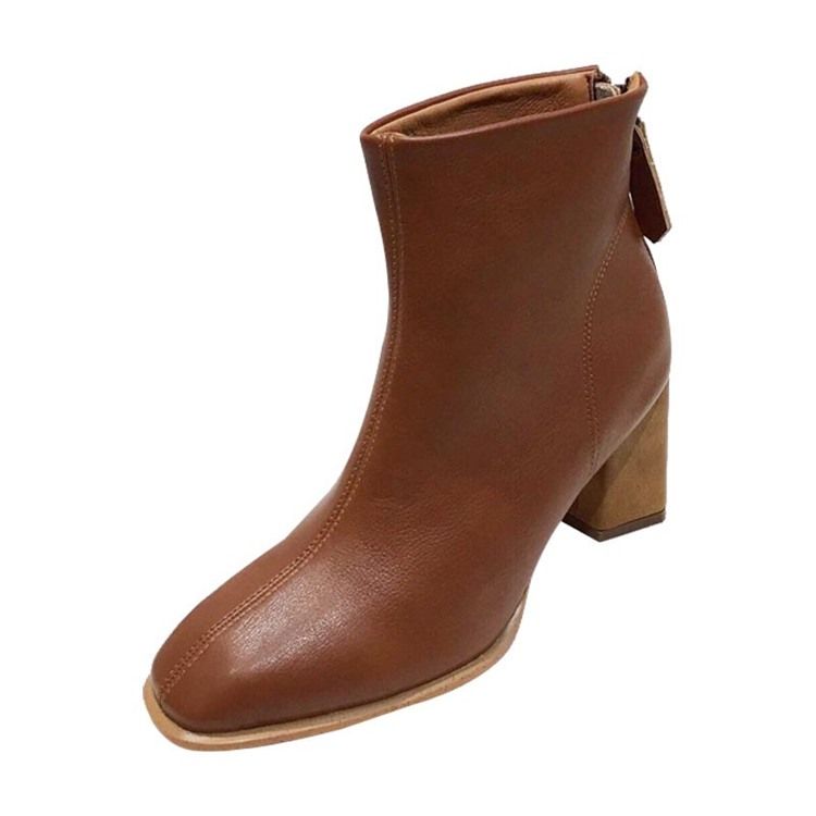Biqueira Redonda Lisa De Salto Grosso Botas De Tornozelo Simples Femininas