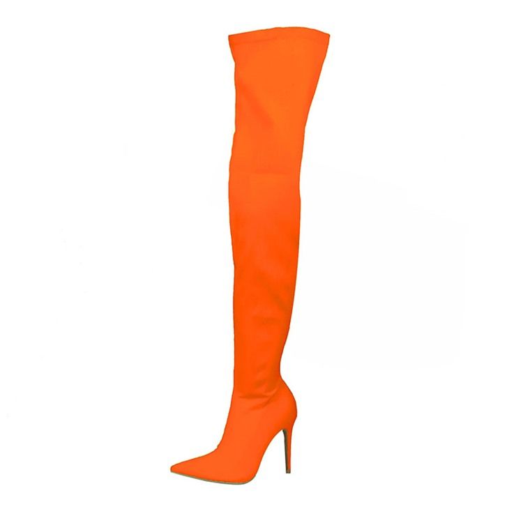 Botas Altas De Coxa Femininas Com Zíper Lateral Com Ponta Fina E Salto Agulha