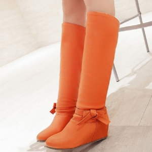Botas Altas Femininas De Pu Bowknot Com Salto E Joelho
