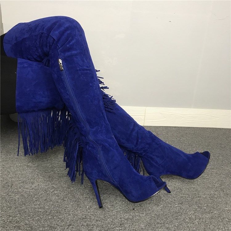 Botas Altas De Joelho Com Zíper Lateral Feminino Peep Toe