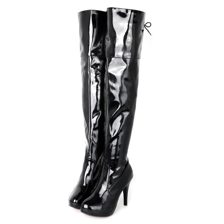 Botas Altas De Joelho De Couro Envernizado Feminino