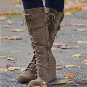 Botas Altas De Joelho Femininas Com Cordões