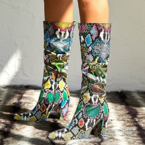 Botas Altas De Joelho Serpentina Com Zíper Lateral Feminino