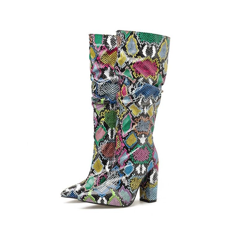 Botas Altas De Joelho Serpentina Com Zíper Lateral Feminino